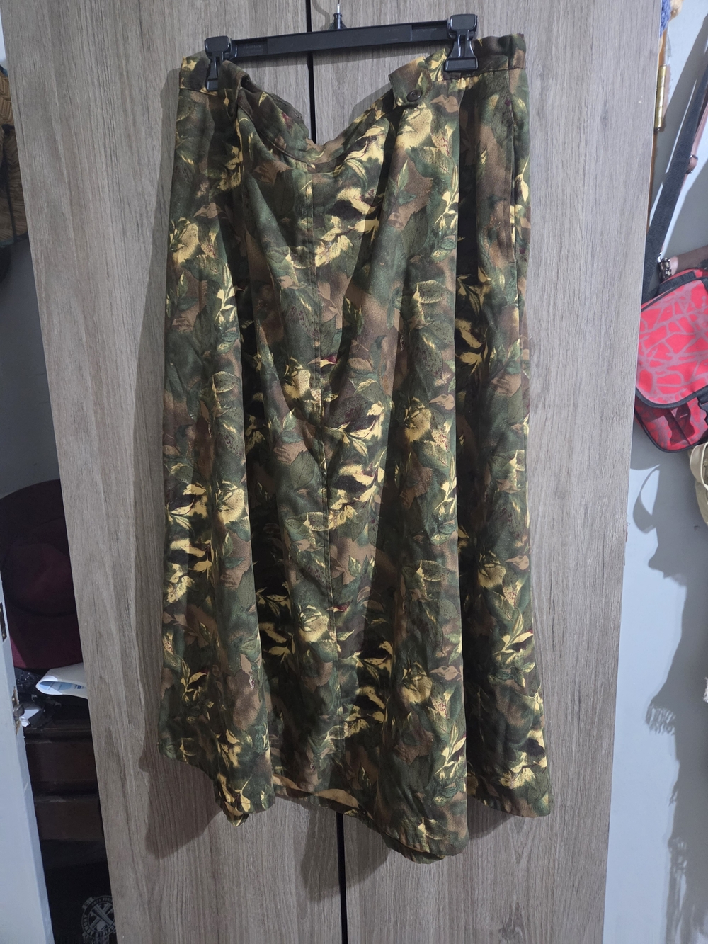 CJ Banks Green, Brown and Gold Floral A-Line Skirt